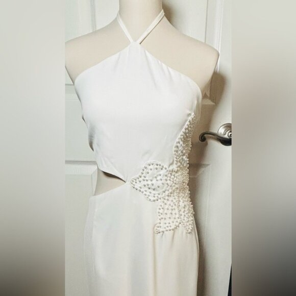 Avec Les Filles White Halter-Neck Floral Appliqué Midi Dress Size 12 NWT - Picture 2 of 9